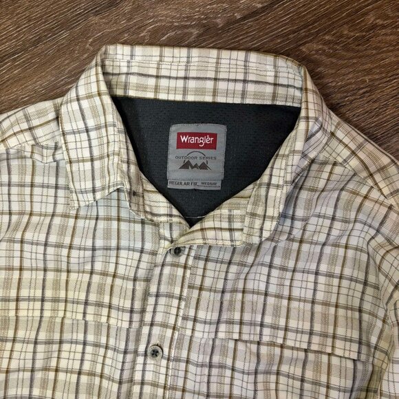 Wrangler Men's Large Beige‎ Brown Plaid Long Sleeve Classic Button-Down Shirt - Picture 1 of 7